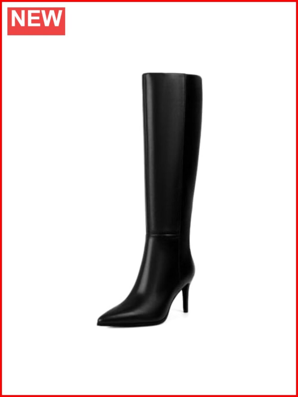 Knee High Boots Pointed Toe Stiletto Heel Faux Leather Side Zip Tall Dressy
